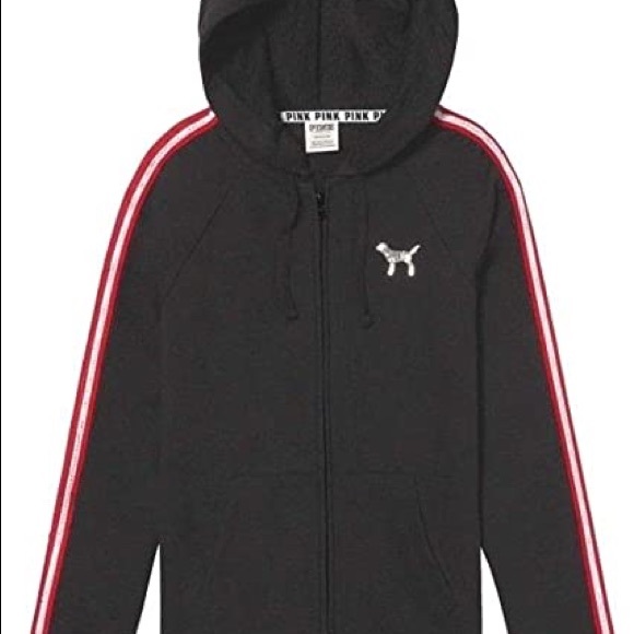 PINK Victoria's Secret Tops - Victoria’s Secret PINK Sequin Black Zip Up Hoodie